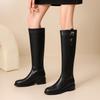 Krazing Pot Cow Split Skin Round Toe Med Heels Knight Boots Size 46 Size 45 Zip Plus Size Women Sewing Thigh High Boots
