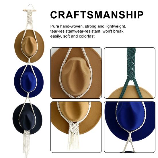

Hat Hanger Space-saving Decorative Handmade Bohemian Wall Hanging Hat Holder with Tassels for Home E