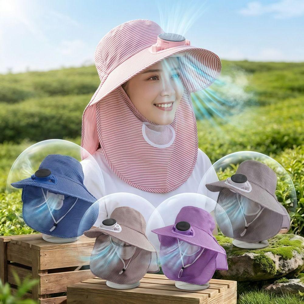 Fashion Solar Fan Face Mask Sun Hat 300mA UV Protection Fisherman's Hat Wide Brim Breathable Tea Picking Work Hat Summer Unisex