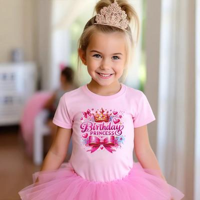 Dziewczęca koszulka urodzinowa Princesse z okrągłym dekoltem i krótkim rękawem, letnia, swobodna, dziecięca koszulka