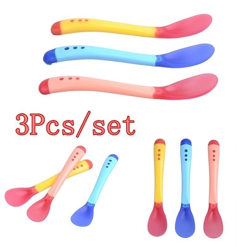 

2026 New 3Pcs Baby Silicone Temperature Sensing Spoon Safety Kids Feeding Spoon Children Flatware Tableware Kitchen Supplies