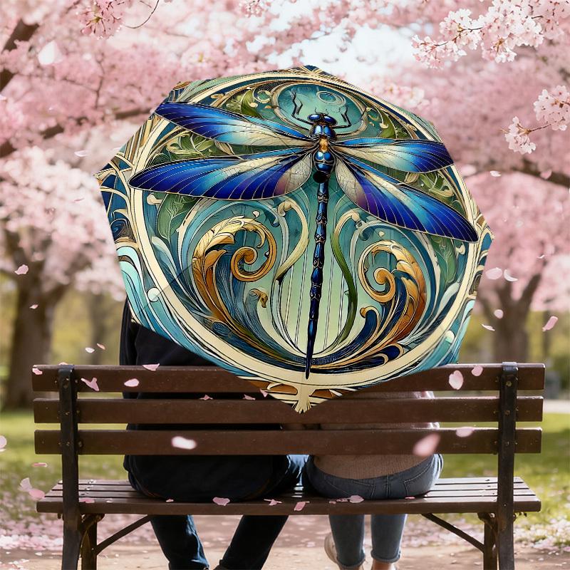1pc Dragonfly Art Nouveau Automatic Open/Close Umbrella with Windproof, 8-Rib Sturdy Canopy, Durable Ribs, Fashionable Design1256A
