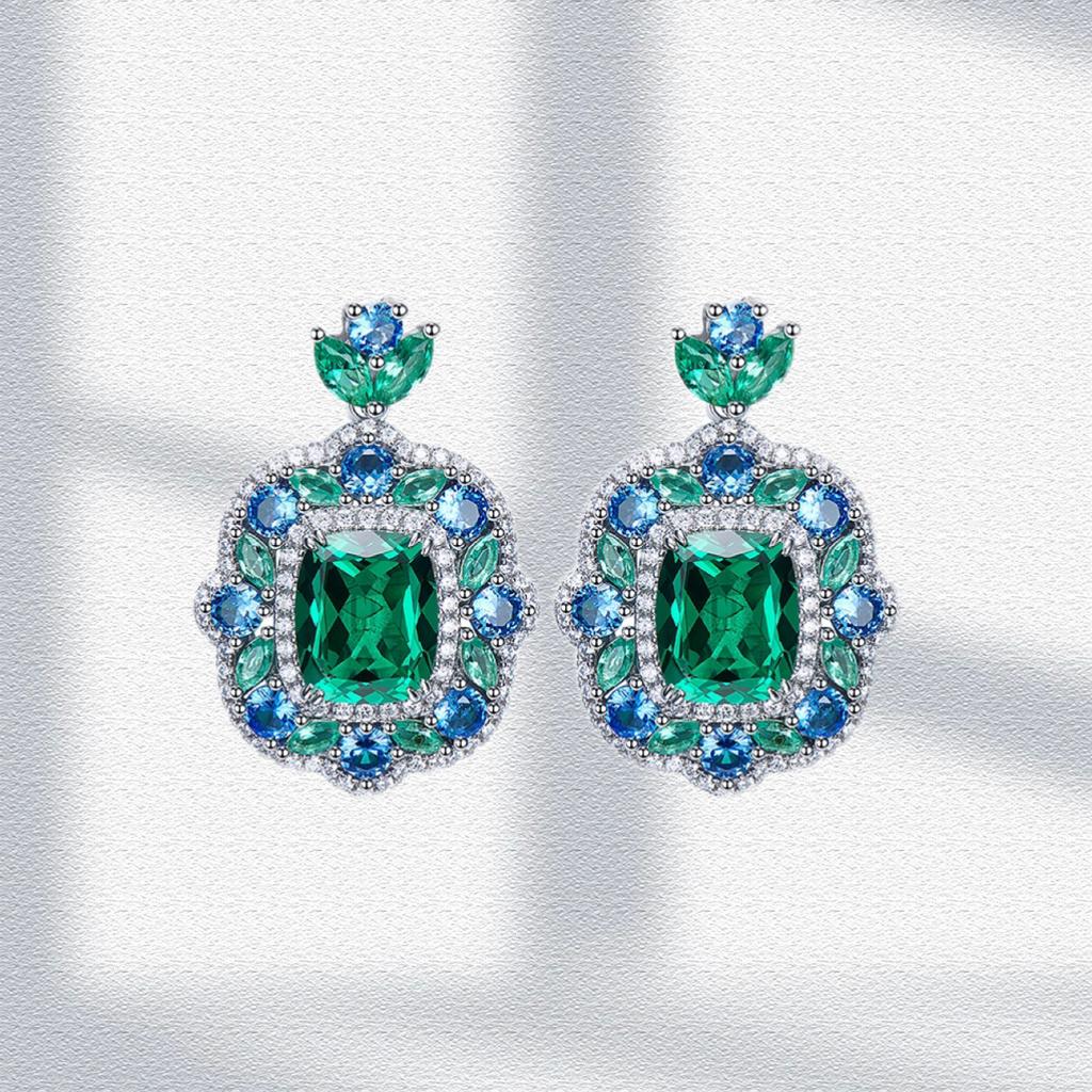 2026 European and American Retro Colored Treasure Pendant Necklace Colored Treasure Earrings Jewelry Emerald Women's Stud Earrings Zircon Ring