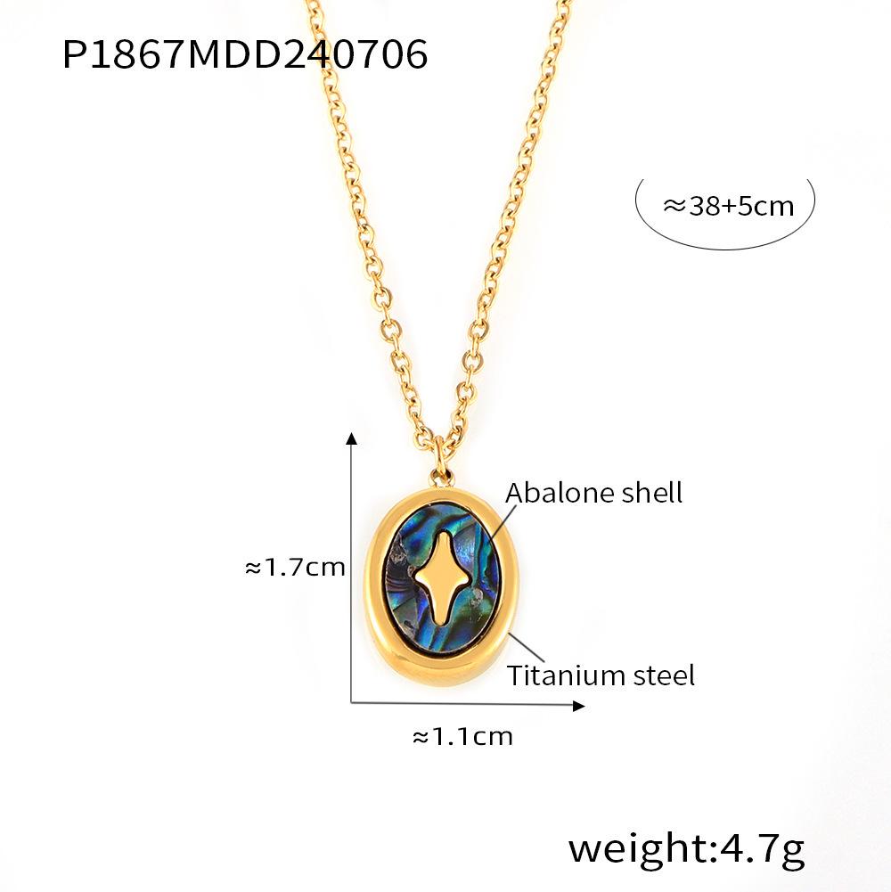 Colorful Oval Shell Pendant Necklace In Gold Plated Titanium Steel