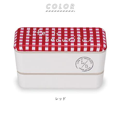 Showa Lunch Box Long Square Nest Lunch Box Gingham Check Navy 2 Tiers Lower Tier 280ml Upper Tier 450ml Compact Storage Type Made in Japan 77075 L/B