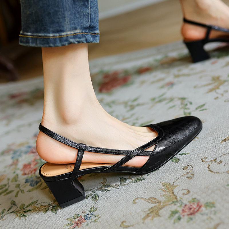 New women's bag head rear empty sandals beef tendon soft sole summer women's large size shoes solid color pointed women's high-heeled sandals