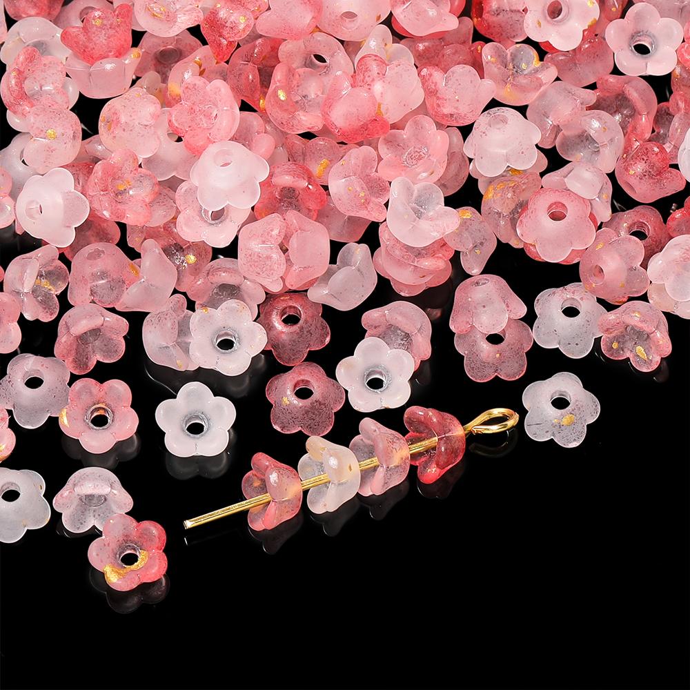 100pcs Gradient Color Flower Shaped Beads Caps Acrylic Spacer Beads for DIY Jewelry Earrings Bracelets Necklaces Making Findings