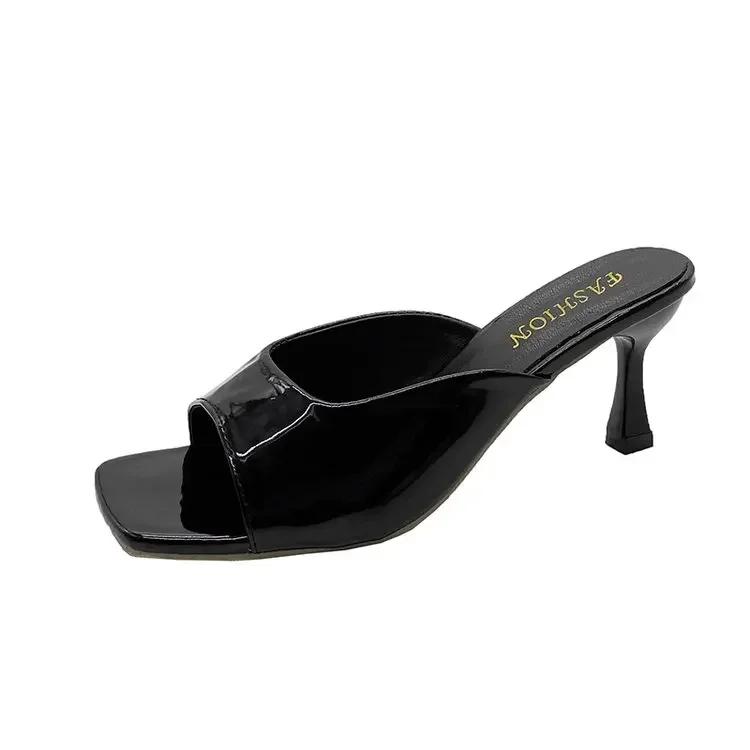 2024 Summer New Women Shoes Fashion Square Head Thin High Heel Sexy Slippers  sandals Zapatos De Mujer sandalias