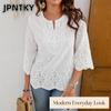 JPNTKY Women's Fashion Casual Solid Color Print 3/4 Sleeves Blouses & Shirts