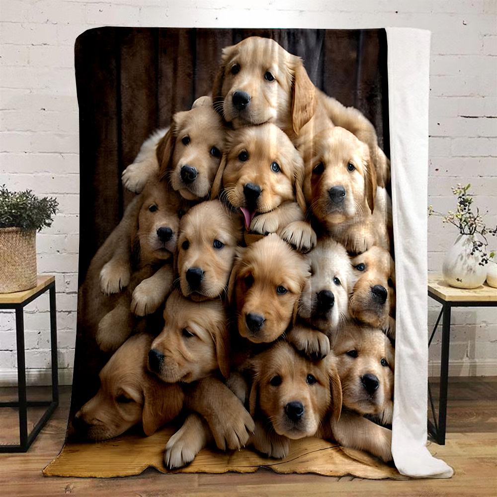 Cozy Golden Retriever Dog Pile Print Flannel Throw Blanket - Soft, Reversible, All-Season Comfort for Couch, Bed, Office, and Tr
