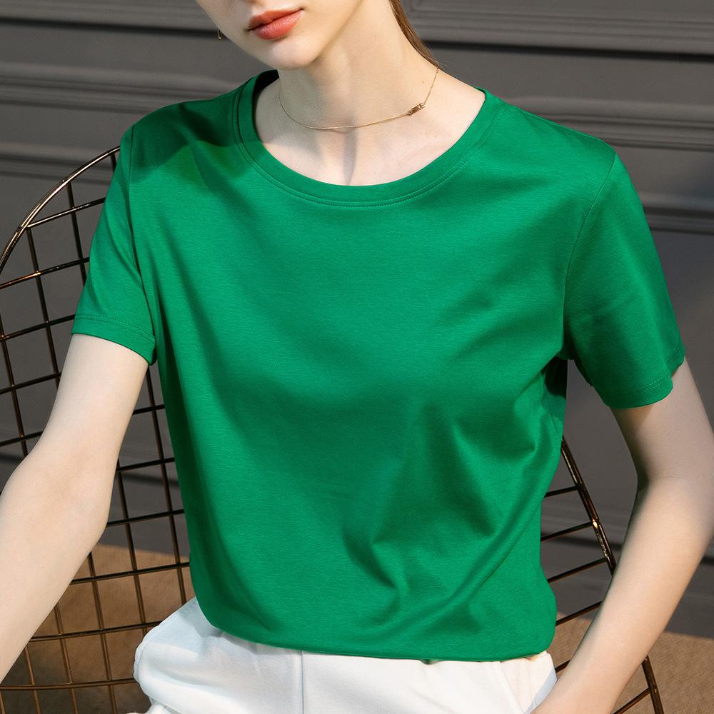 High-End Cool Round Neck Short-Sleeved T-shirt Women's Solid Color Half Sleeve Bottoming T-Shirt Top