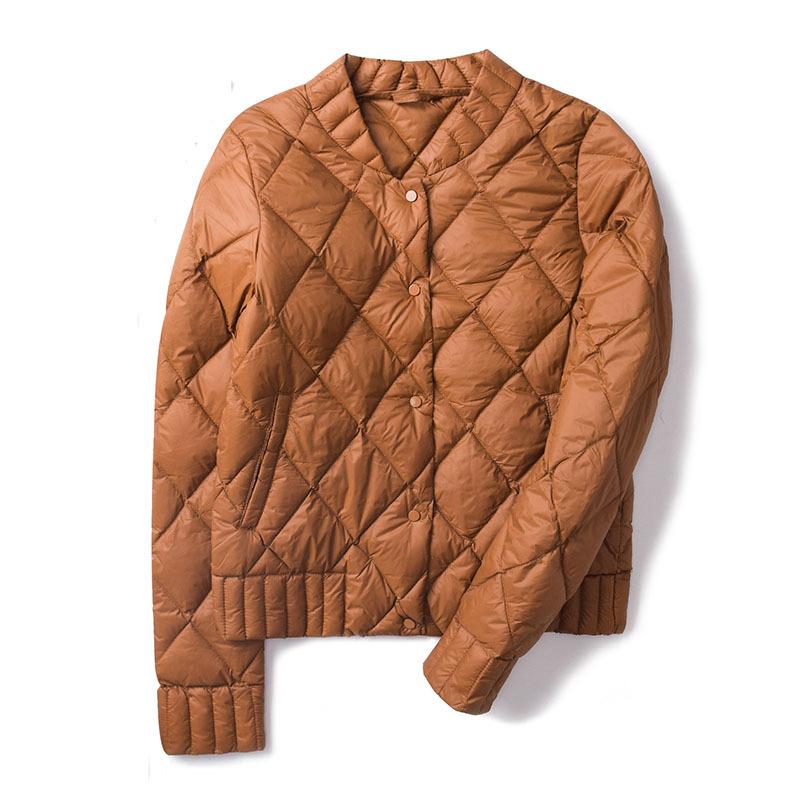 Damen Kurze Leichte Daunenjacke Baseballkragen Rautensteppung Jacke mit umgedrehten Nähten