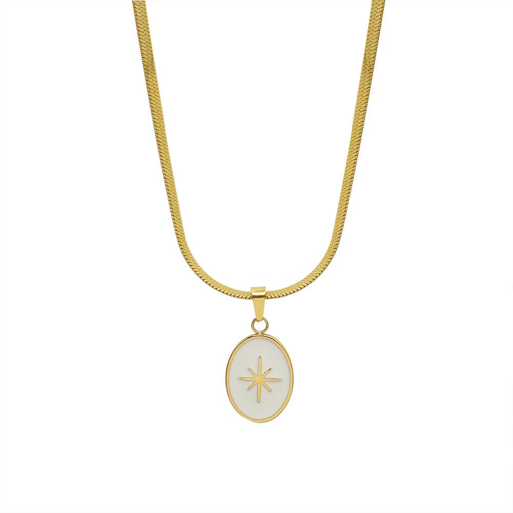 Vânt rece francez personalitate versatil lanț șarpe plat colier octagramă oțel titan placat cu pandantiv din aur de 18K Lanț clavicular