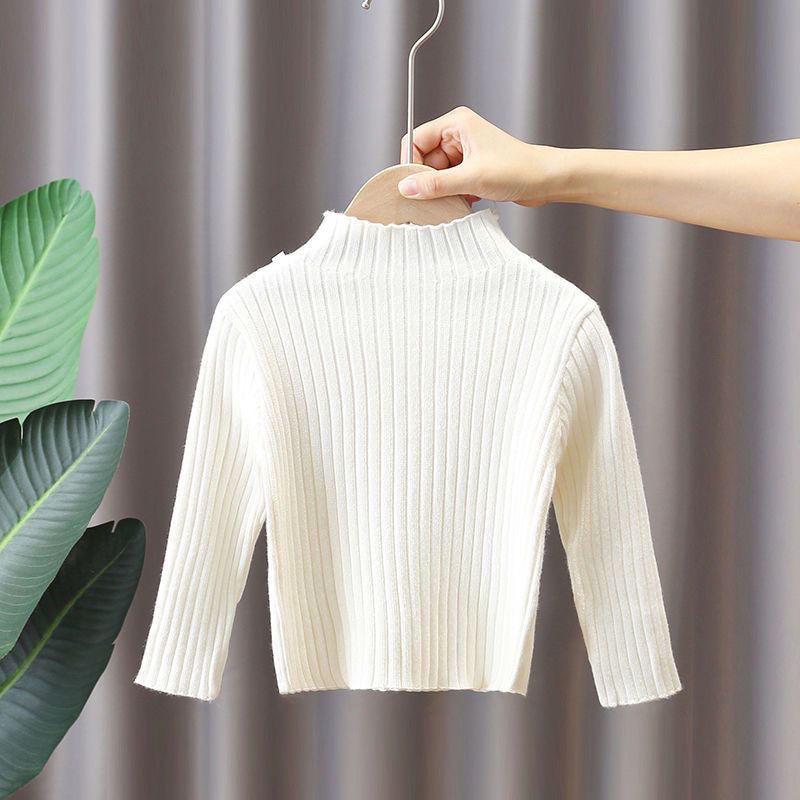 Children's Trendy Knitted Sweater: Semi-High Neck, Solid Color, Spring/Autumn 2024, Unisex Fashion