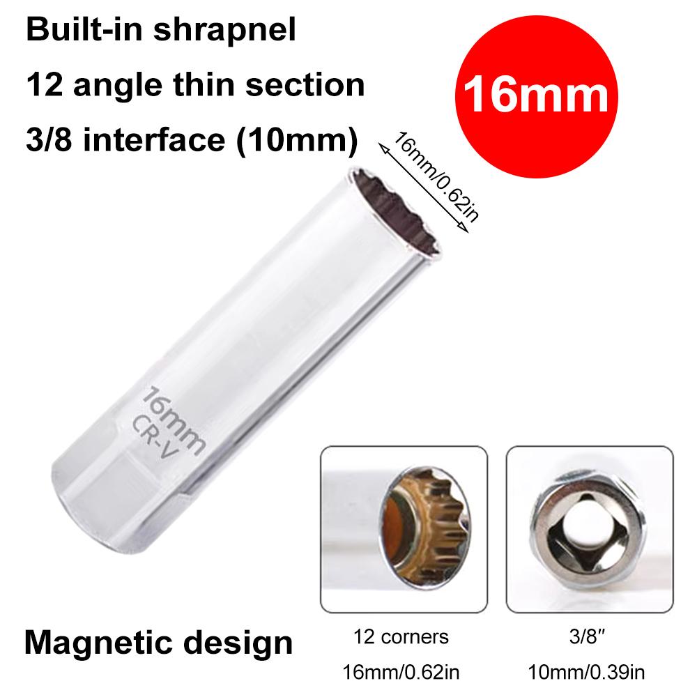 3/8 Inch 12 Point Drive Spark Plug Socket Wrench With Magnetics 14/16mm CR-V Steel Socket Wrench Adapter Car Removal Repair Tool