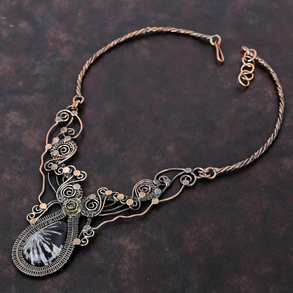 Chrysanthemum Necklace Copper Wire Wrapped Necklace Adjustable Necklace Chrysanthemum Copper Jewelry Handmade Gemstone Necklace Wedding Gift