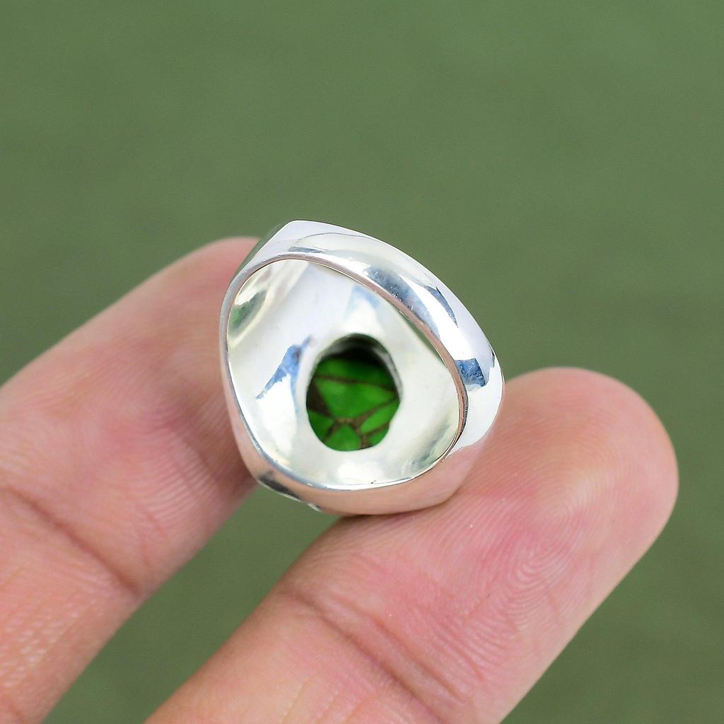 Copper Green Turquoise Ring 925 Sterling Silver Ring Real Gemstone Ring Unique Design Jewelry Handmade Ring For Gifts Available In Ring Size