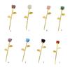 Stone Rose Carving Sculpture Gold Mount Desk Accessory Elegant Home Decors Beautiful Table Adornment Rose Shape Decors