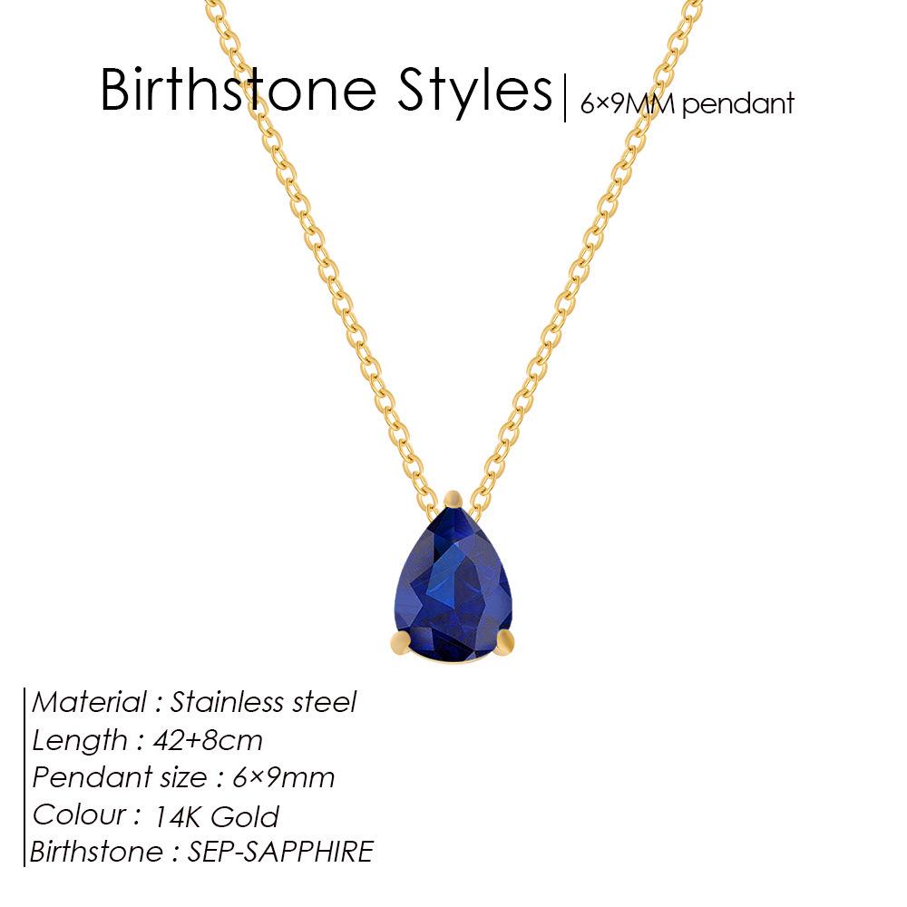 Teardrop Pear-Shaped Zircon Necklace, Titanium Steel with December Birthstone, Non-Fading Vacuum-Plated Jewelry