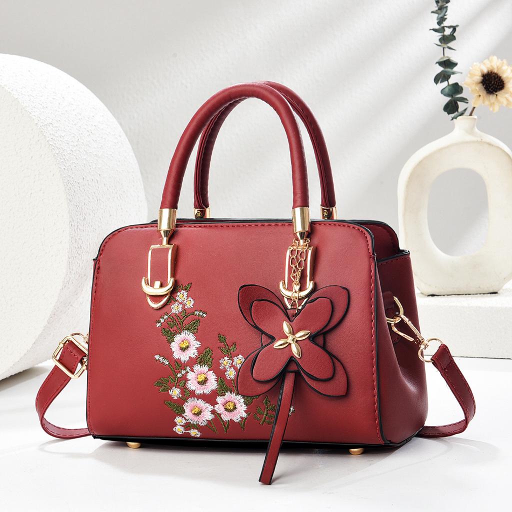 Chic Korean Floral Embroidery Handbag For Ladies, Graceful Multi-purpose Top Handle Shoulder Crossbody Bag For Daily Matching Outfits