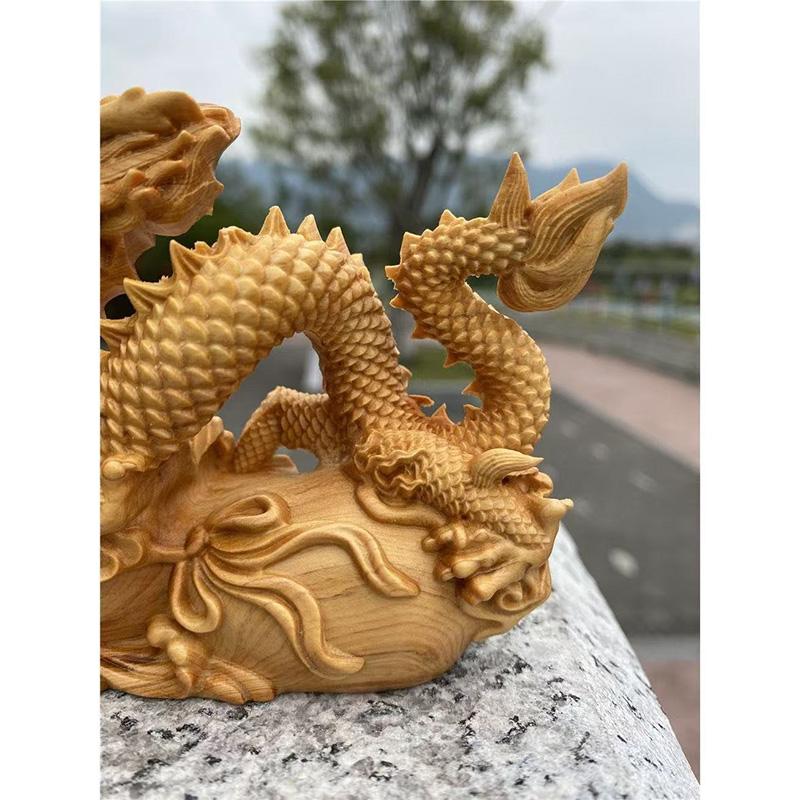 Natural Cypress Mascot Dragon Scratching Ball, Decorative Statue, Chinese Mascot, Beast, Home Room, Office, Wind Water Ornaments