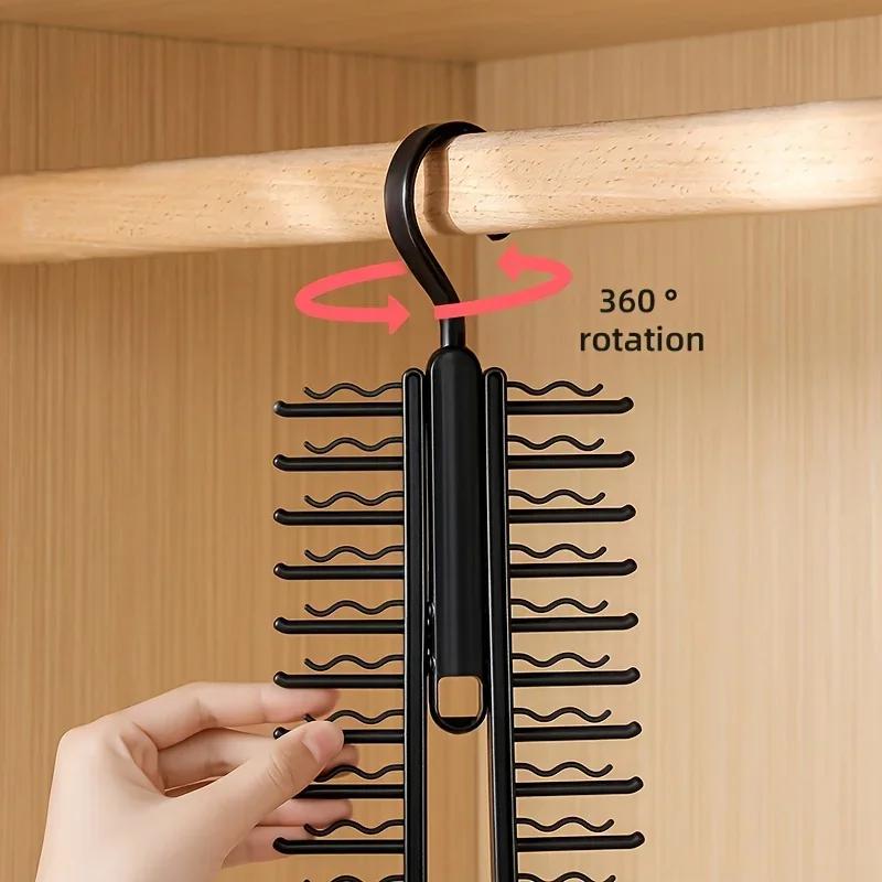 1PC Tie Rack Holder,Rotate To Open/Close Tie and Belt Hanger with Non-Slip Clips,360 Degree Swivel Space Saving Organizer
