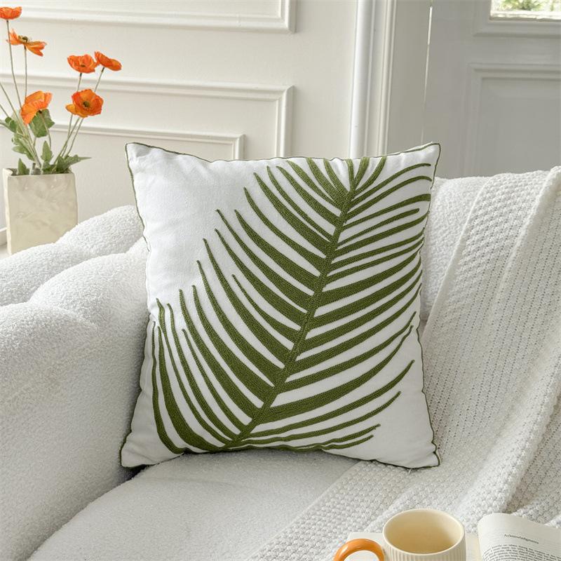 Green Plant Embroidered Decorative Throw Pillow Case Leaves Pattern Boho Cushion Covers For Living Room Sofa Bed Home Decor