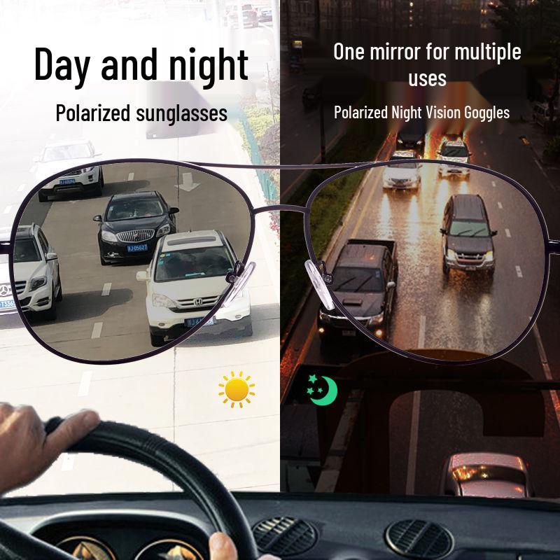 Men's Dual-Use Color-Changing Sunglasses: Day/Night Polarized Driving, Fishing & Trendy Glasses