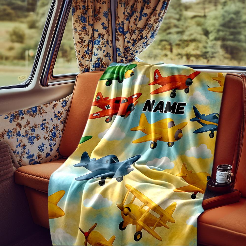 Airplane Adventure In The Sky With Clouds Blanketcustomizable With Your Namecomfortable And Stylish Perfect For Travel Beds Chairs Offices Sofas