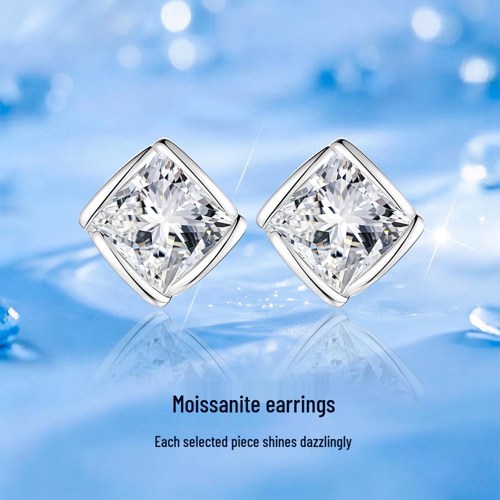 Europäischer Stil S925 Sterling Silber Moissanit Quadratische Ohrstecker