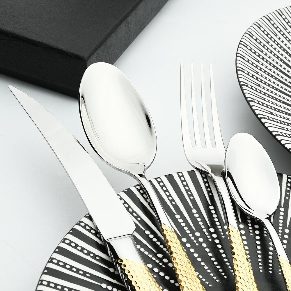Gold Silverware Cutlery Set Mirror Polishing Tableware 18/10 Stainless Steel Dinnerware Spoons Knife Tea Spoon Vintage High Quality Home Flatware