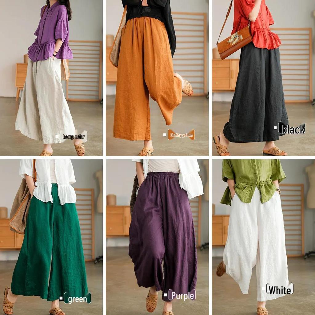 2022 Summer Plus Size Cotton Linen Wide-Leg Casual Pants - Breathable, Slimming, Artistic Design