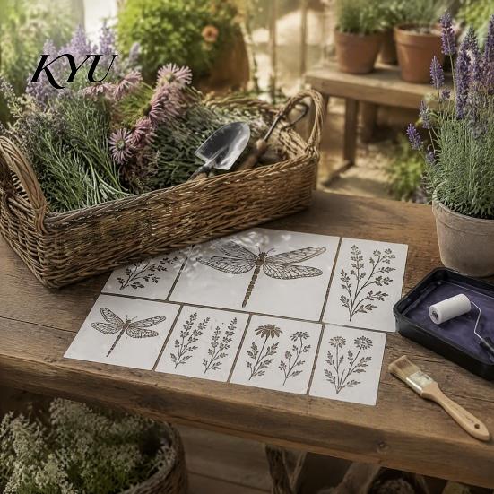 Nature Pattern Templates Garden Bloom Wall Stencil Kit, Reusable Floral Painting Templates, DIY Decor Art Modular Stencils for Walls Wood Fences