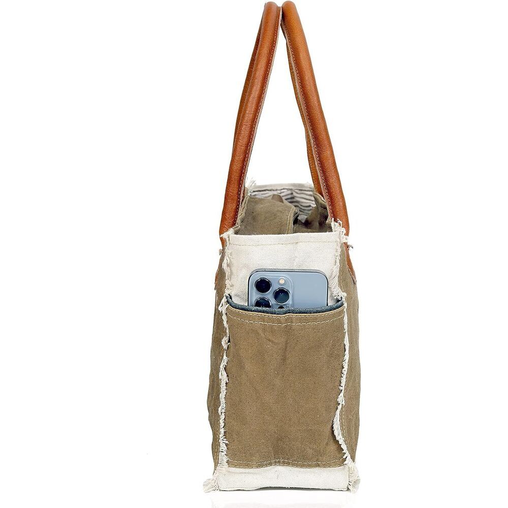 Bags Sel De Mer Upcycled Canvas Hand Bag Upcycled Canvas & Cowhide Tote Bag,