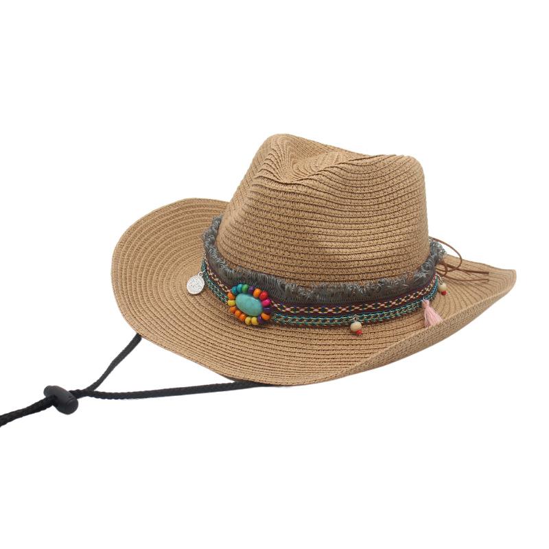Internet Celebrities With Western Cowboy Straw Hat Outdoor Outing Sunshade Sunscreen Ethnic Wind Weaving Beach Hawaii Tibetan