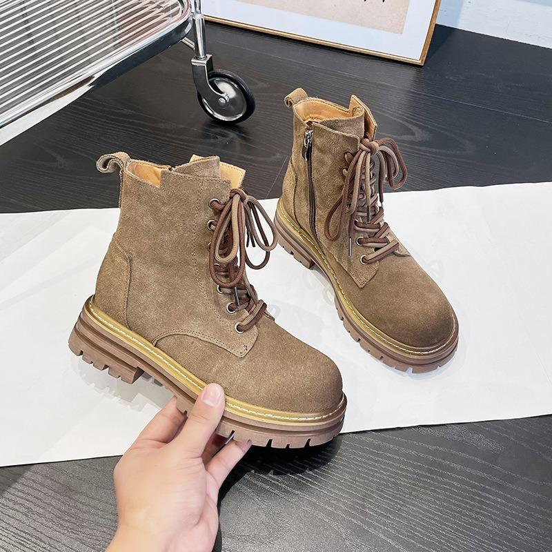 Leather Martin boots women's autumn and winter fashion casual retro tooling boots versatile cow suede short boots