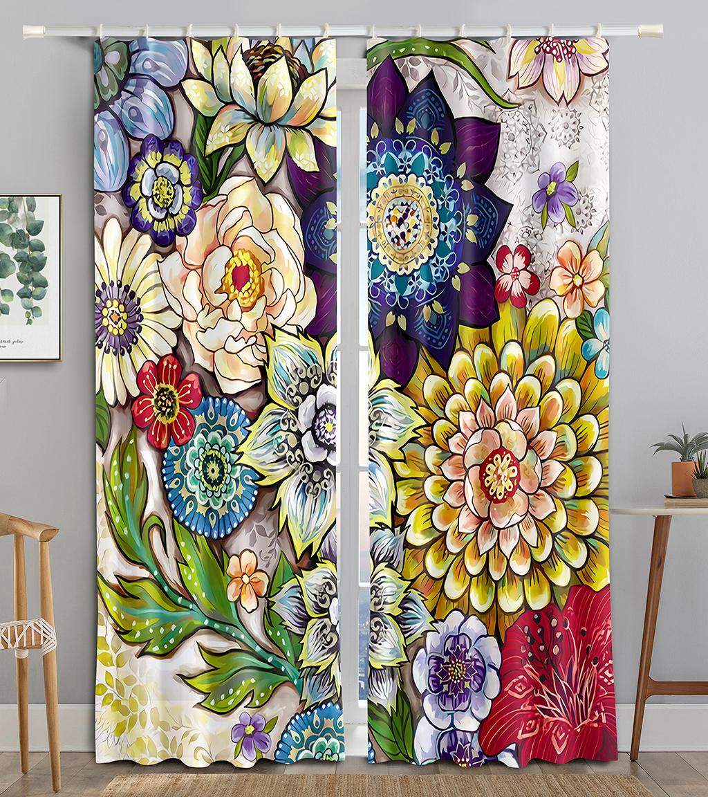 

Роскошные занавески в богемном стиле ретро, ​​тонкие полиэстеровые солнцезащитные шторы, декоративные шторы в стиле бохо, готовые шторы для спальни W50H130(CM)x2&Hook