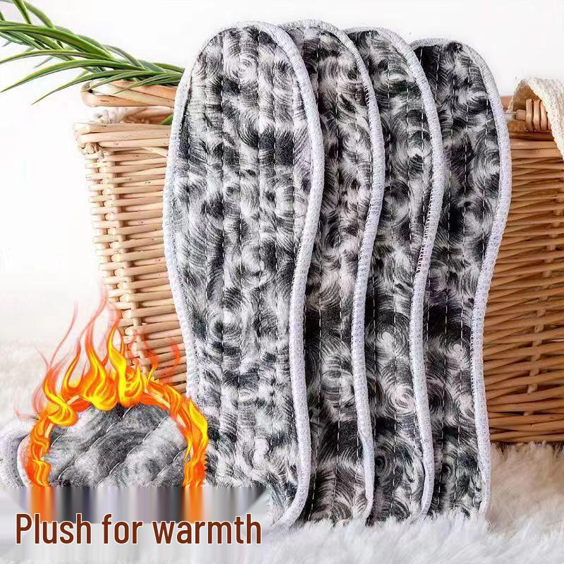 Winter Fleece-Lined Thickened Insoles with Soft Faux Rabbit Fur, Sweat-Absorbent, Odor-Resistant, Felt Cotton for Men's Warmth