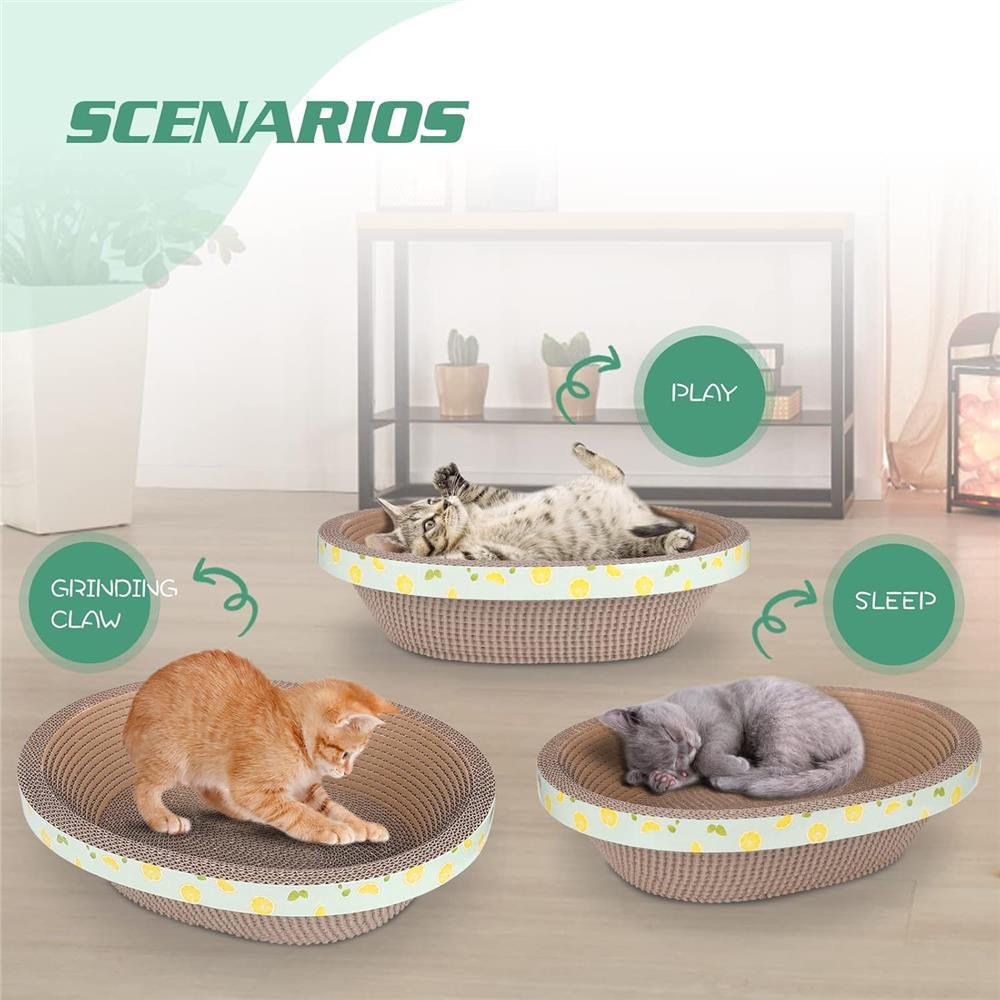 Cat Oval Cardboard Cat Scratching Bed Recliner Sofa, Durable Corrugated Cat Scratching Board Box, Protect Cat Scratching Furniture (14.96Inches)