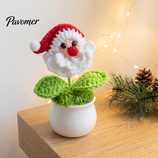 Handcrafted Holiday Desktop Ornaments Hand Crochet Potted Christmas Tree, Creative Knitted Plant, Mini Handmade Wool Decorations Cute Home