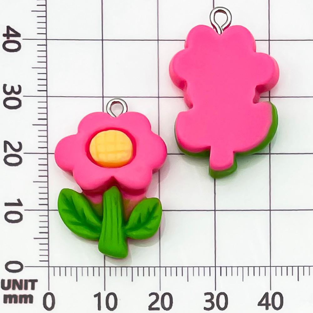 30-Piece Set: Pink Resin Sunflower & Rose Flower Pendants for DIY Jewelry