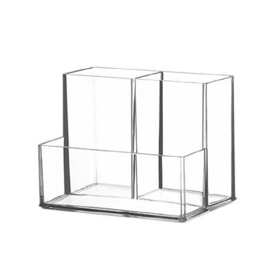 Clear Acrylic Desktop Pen Organiser 3 Compartment Makeup Organiser For Countertop Brushes Lipsticks Eyeliners Storage
