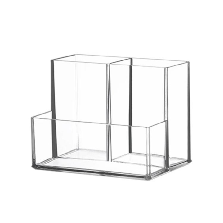 Clear Acrylic Desktop Pen Organiser 3 Compartment Makeup Organiser For Countertop Brushes Lipsticks Eyeliners Storage 1