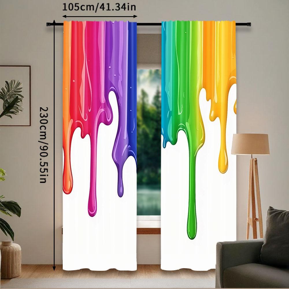 2Pcs Color Paint Drip Curtains Rainbow Curtains Suitable For Bedroom Bathroom Living Room Dining Room Study Room Office A
