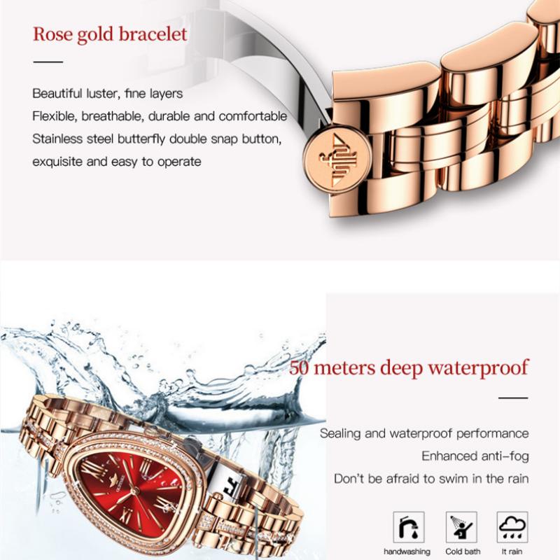 OUPINKE Nouvelle montre pour femme d'affaires et de loisirs de marque Tide avec cadran serpentin incrusté de diamants Montre à quartz étanche haut de gamme de grande valeur