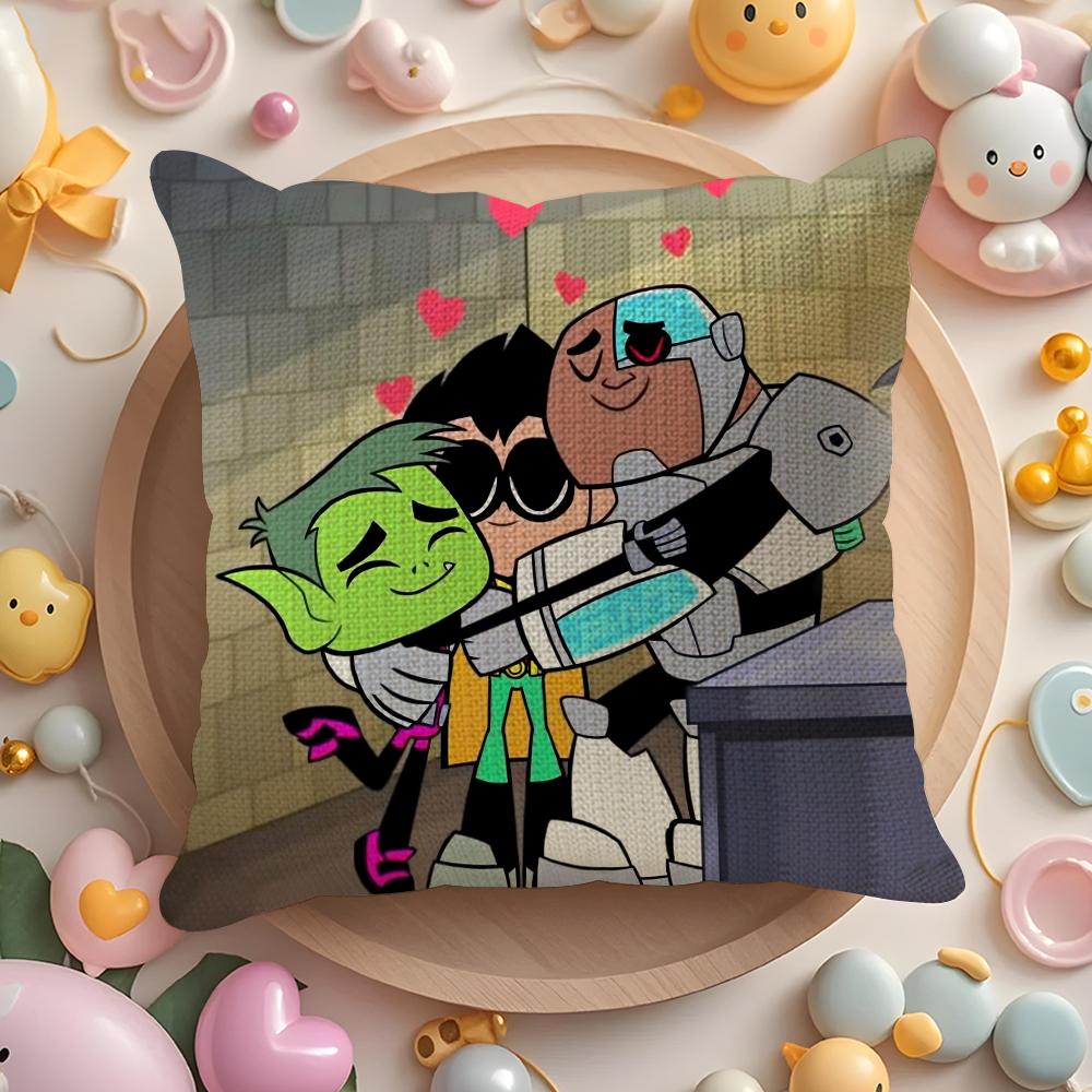 T-Teen T-Titans Go Kissenbezug Natürlicher Leinen Bio-Stoff Doppelseitiger Druck Sofa Heimdekoration Geschenk Kissenhülle