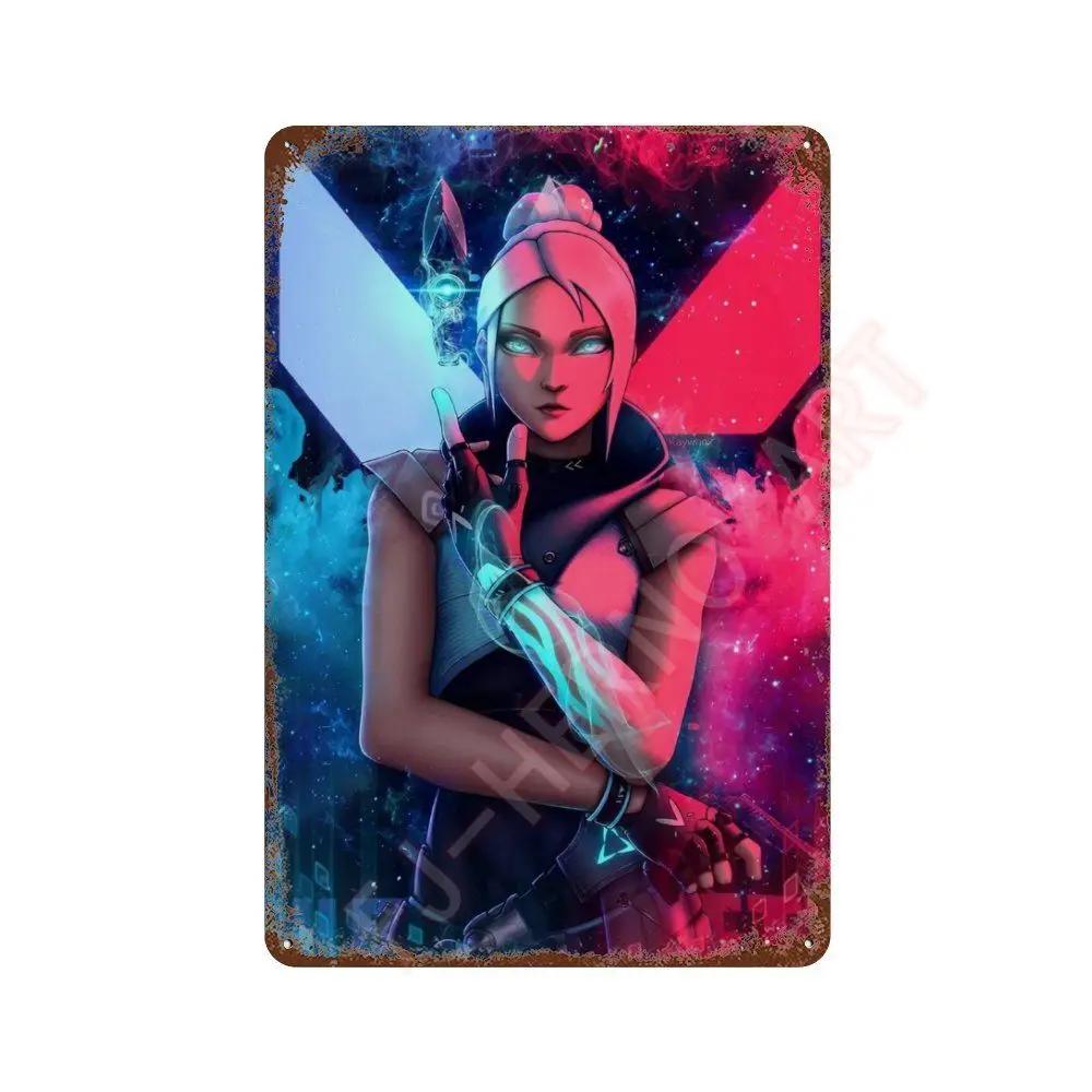 Anime Online Game Valorant Poster Neon Metal Tin Sign Plaque Wall Kawaii Game Room Decor Reyna Jett Gaming Gamer Aesthetic Gift