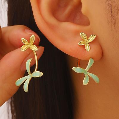 1 par de pendientes de botón de doble capa con diseño floral tridimensional en esmalte y forma de pétalo de gardenia. Pendientes colgantes para mujer. Accesorios de joyería.