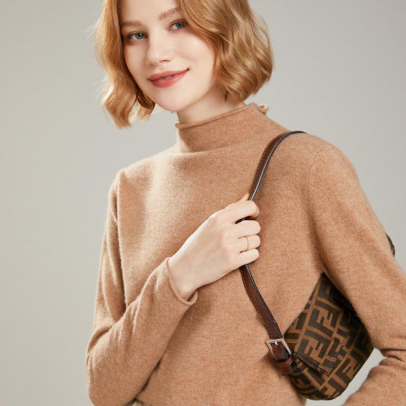 

Женский кашемировый свитер из чистой шерсти с полувысоким воротником - Приталенный крой, Универсальный вязаный дизайн Double Extra Large