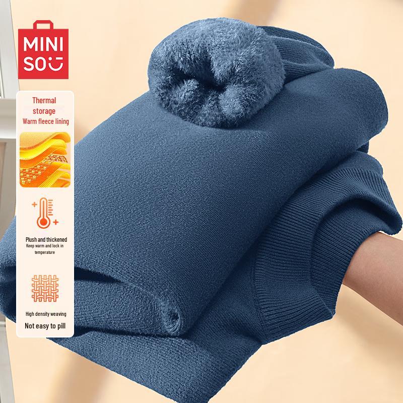 

MINISO Men s Simple Casual Winter Mock Neck Fleece-Lined Pullover Sweater 3XL